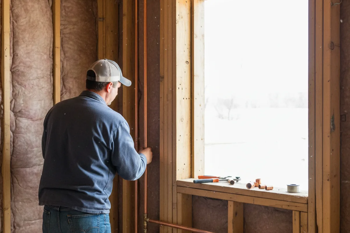 Licensed plumber running new copper supply lines in a Huron home