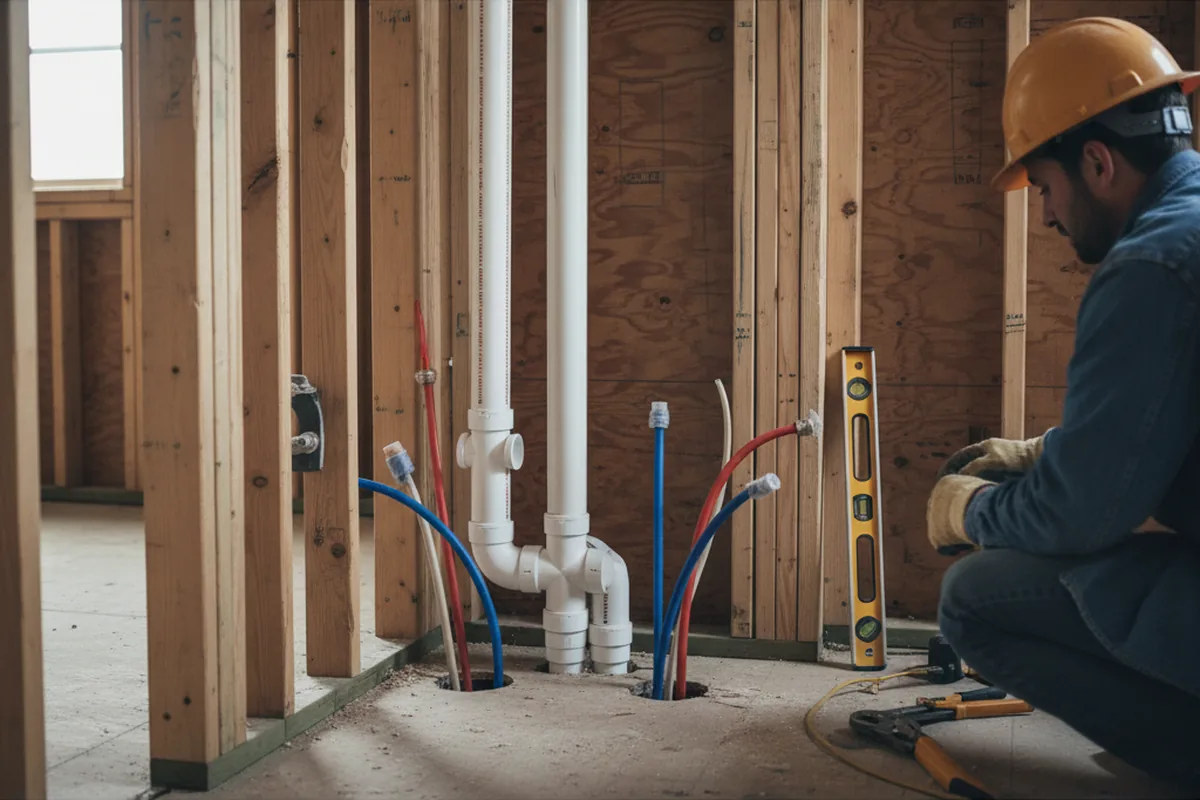 Drain and supply rough-in during Sump Pump Repair in Huron